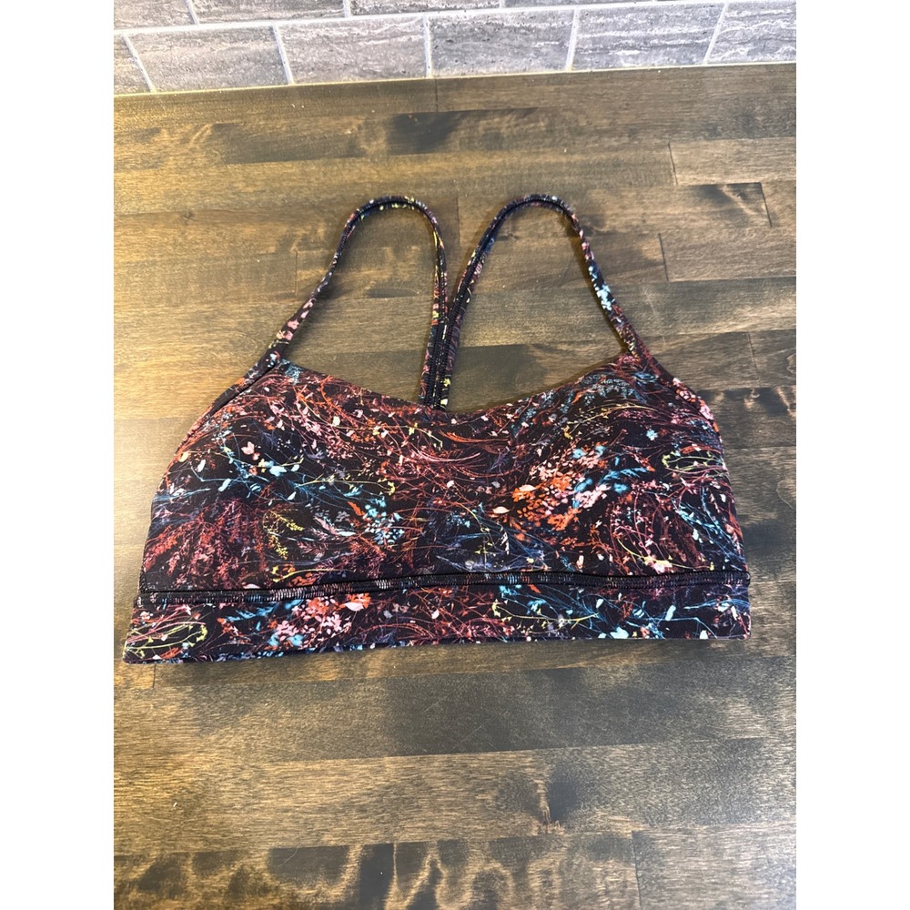 Lululemon Flow Y Bra Nulu Size 8 Multi Color Abstract Floral Yoga Sports Bra